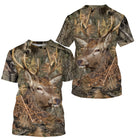 T-shirt camouflage chasse cerf forêt feuilles mortes motif cerf de profil all-over tenue chasseur cynégétique