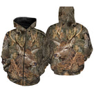 Sweat zippé camouflage chasse cerf forêt feuilles mortes motif cerf de profil tête haute all-over chasseur