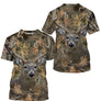 T-shirt camouflage chasse cerf biche forêt feuilles mortes motif cerf et biche all-over tenue chasseur cynégétique