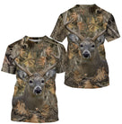 T-shirt camouflage chasse cerf biche forêt feuilles mortes motif cerf et biche all-over tenue chasseur cynégétique