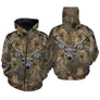 Sweat zippé camouflage chasse cerf biche forêt feuilles mortes motif cervidé all-over chasseur approche silencieuse