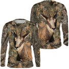 Maillot UV manches longues chasse chamois camouflage feuilles mortes motif chamois alpin all-over chasseur