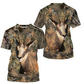 T-shirt camouflage chasse chamois forêt feuilles mortes motif chamois sur paroi rocheuse all-over chasseur