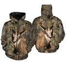 Sweat zippé camouflage chasse chamois forêt feuilles mortes motif chamois alerte versant rocheux chasseur