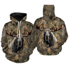 Sweat capuche camouflage chasse élan feuilles mortes motif élan imposant all-over chasseur grand gibier forêt