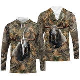 Maillot anti-UV à capuche chasse élan camouflage forêt feuilles mortes motif élan imposant aux bois caractéristiques