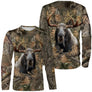 T-shirt manches longues camouflage chasse élan feuilles mortes motif élan all-over chasseur expédition boréale