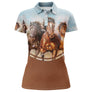 Polo équitation chevaux au galop vue de face design dynamique, coupe homme et femme disponibles