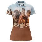 Polo équitation chevaux au galop vue de face design dynamique, coupe homme et femme disponibles