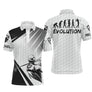 Polo de golf personnalisé homme blanc avec frise évolution du golfeur silhouettes alignées
