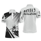 Polo de golf personnalisé homme blanc avec frise évolution du golfeur silhouettes alignées