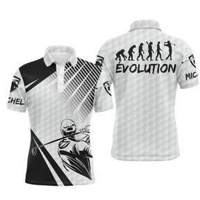 Polo de golf personnalisé homme blanc avec frise évolution du golfeur silhouettes alignées