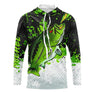 Sweat capuche anti-UV pêche bar vert noir blanc avec bar imposant en attaque sur slim shad