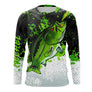 T-shirt anti-UV manches longues pêche bar vert noir blanc bar éclatant et éclaboussures vert pomme