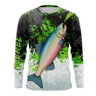 T-shirt anti-UV manches longues pêche saumon vert noir blanc saumon migrateur naturaliste