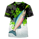 T-shirt col rond all-over pêche saumon vert noir blanc grille de pêche bas