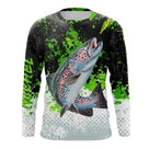 T-shirt anti-UV manches longues pêche truite vert noir blanc truite tachetée naturaliste