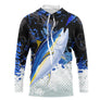 Sweat capuche anti-UV pêche thon bleu marine avec thon rouge en course de chasse et lettrage Tuna blanc