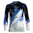 Sweat zippé all-over pêche thon bleu marine pour jigging vertical et traîne en pleine mer
