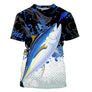 T-shirt col rond all-over pêche thon bleu marine projections bleu cobalt