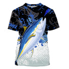 T-shirt col rond all-over pêche thon bleu marine projections bleu cobalt