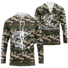Sweat UV pêche carpe all-over camouflage forêt motif carpe noire encrée Y'a que les carpes humour prénom personnalisé