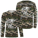 Maillot UV manches longues pêche carpe all-over camouflage motif carpe humour bouffe prénom personnalisé carpiste