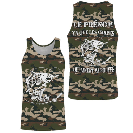 Pêche de la Carpe, Cadeau Original Pêcheur, Camouflage pour la Pêche, Tee shirt Personnalisé, Y'a Que Les Carpes Qui Aiment Ma Bouffe - CTS26042211 Débardeur All Over Unisexe