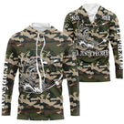 T-shirt anti-UV pêche brochet all-over camouflage forêt motif brochet noir encré prénom personnalisé pêcheur carnassier