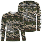 Hoodie pêche brochet UV all-over camouflage forêt motif brochet noir encré pêcheur prénom personnalisé carnassier