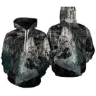 Hoodie pêche en mer sombre avec impression all-over de requin pour pêcheurs au gros