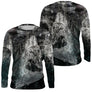 Manches longues anti-UV pêche en mer sombre eaux profondes motif requin imprimé all-over