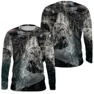 Manches longues anti-UV pêche en mer sombre eaux profondes motif requin imprimé all-over