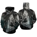 Sweat zippé all-over pêche en mer sombre coupe unisexe pour pêche au gros