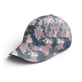 Casquette golf camouflage rose poudré et gris ardoise, motif camo all-over, cadeau original fan de golf