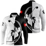 Polo de golf manches longues unisexe noir blanc silhouettes golfeurs drapeau suisse rouge parcours frais