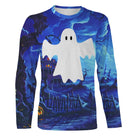 T-shirt Halloween fantôme vue de face design fête, coupe unisexe all-over disponibles