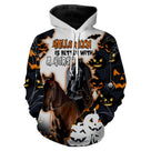 Sweat à capuche all-over Halloween cheval et cavalier sombre, slogan halloween better with horse, vêtement chaud cavalier