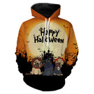 Sweat à capuche all-over Halloween chiens costumés Happy Halloween, ambiance festive familiale, vêtement chaud pour soirée
