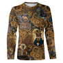 T-shirt chats steampunk engrenages drôle, illustrations chats lunettes mécaniques sur fond rouages dorés