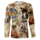 T-shirt chat pirate cool drôle, illustrations chats matelots tricornes sur fond carte antique
