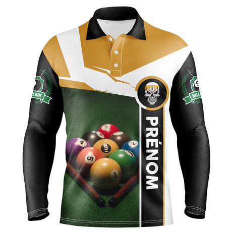 Polo De Billard Professionnel Avec Prénom Personnalisé, Boule De Billard Sur Table Vert - CT27062331 Polo Manches Longues Unisexe