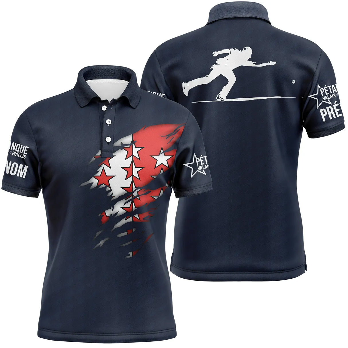 Polo Pétanque Valais Wallis, Cadeau Original Bouliste, Drapeau Du Canton Du Valais - Polo Homme Marine