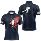 Polo pétanque manches longues coloris alternatif Valais, drapeau valaisan et silhouette bouliste
