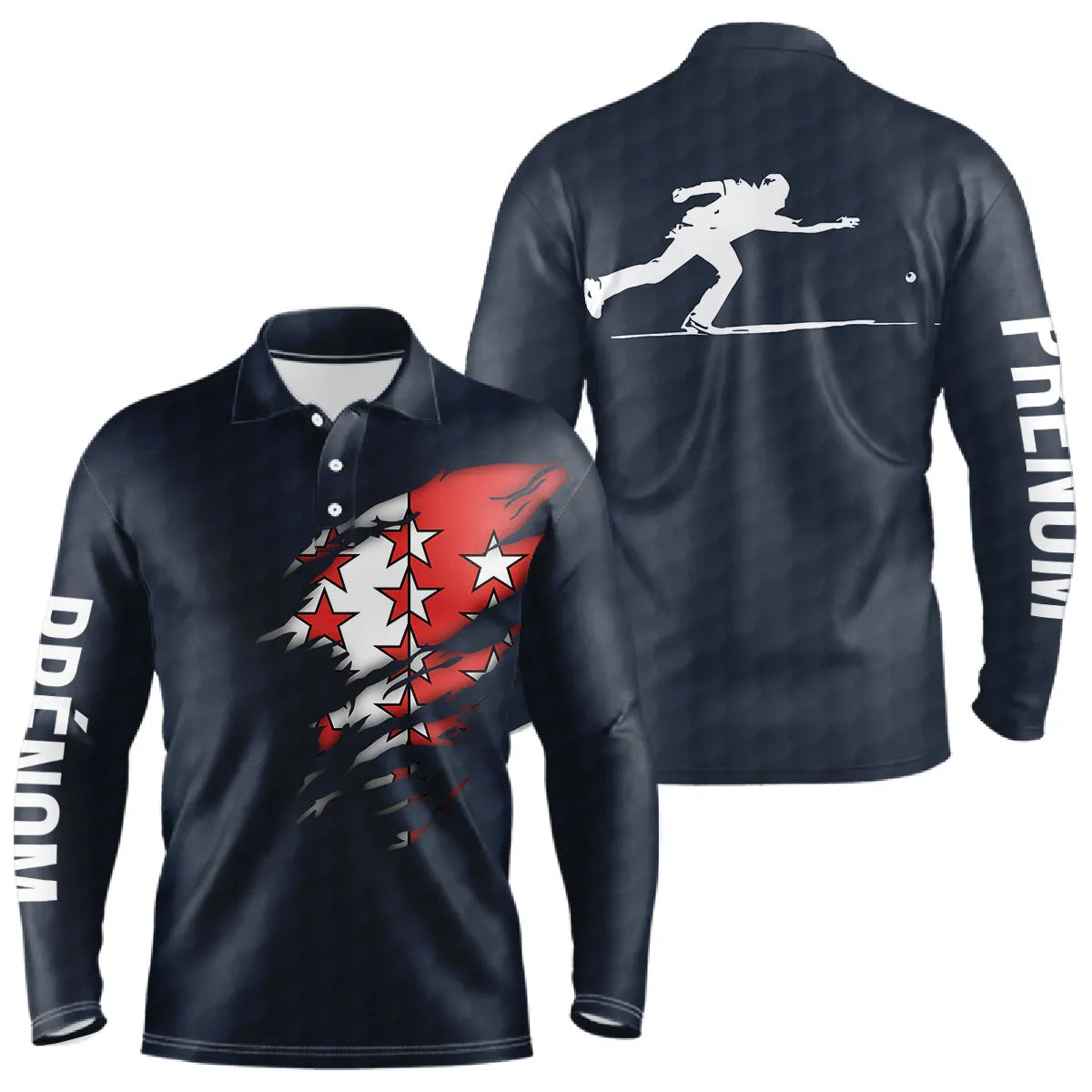 Polo pétanque variante coloris assorti Valais, drapeau cantonal silhouette bouliste