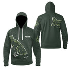 Sweat à capuche pêche carpe vert avec poche kangourou design carpe et prénom personnalisé