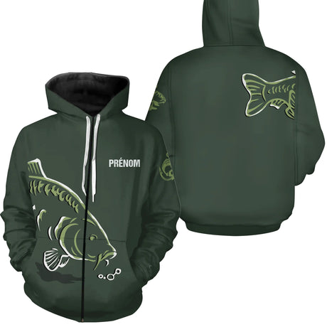 T-shirts & Sweats de Pêche Personnalisés Anti-UV - Pêche De La Carpe, Cadeau Original Pêcheur - A28032501 - Sweat à capuche zippé