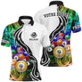 Polo billard blanc noir homme avec triangle de boules multicolores jeu de la 8 et fumée colorée, prénom personnalisé