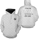 Sweat à capuche golf blanc avec design J'Peux Pas J'ai Golf et cinq clubs balles texture balle