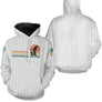 Sweat à capuche golf vintage blanc avec design golfeur silhouette soleil orange et médaillon brodé
